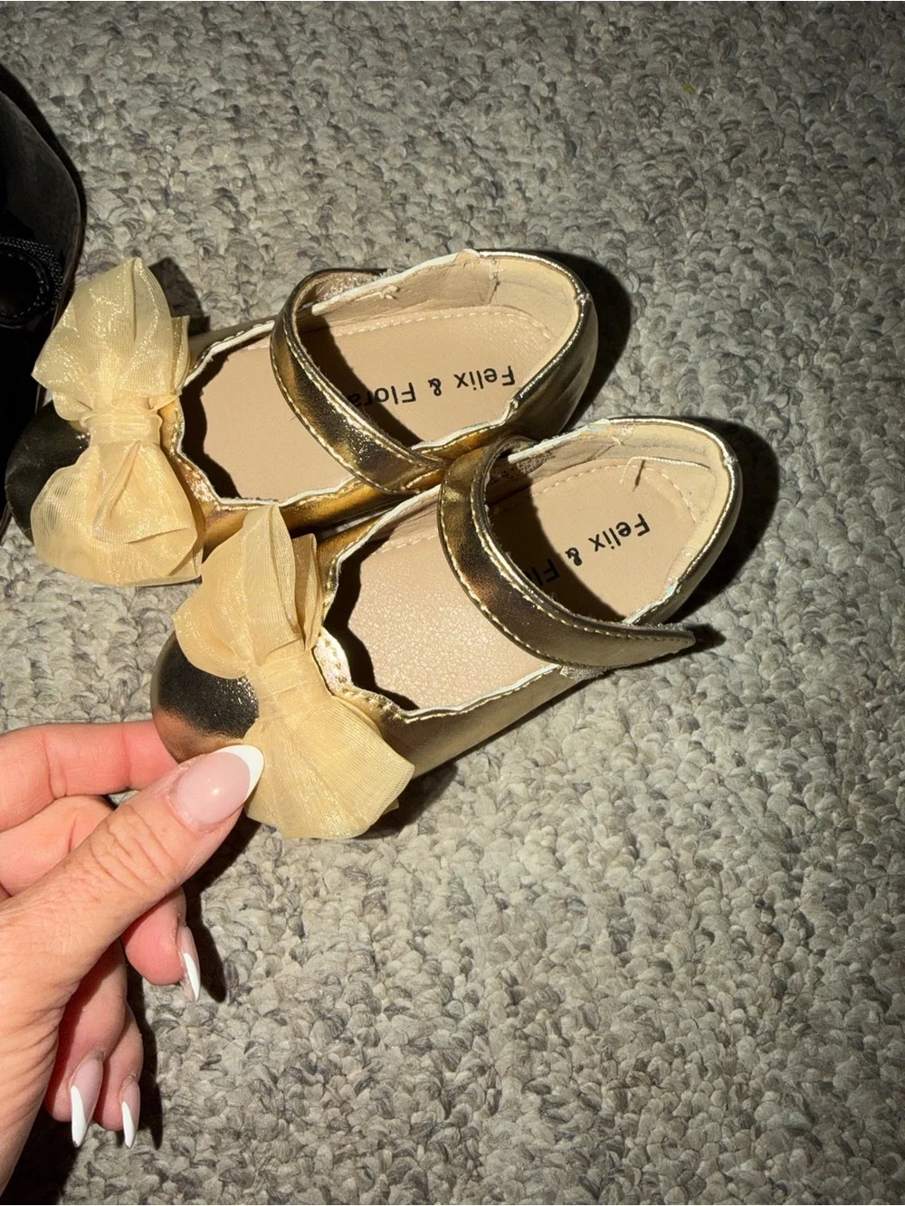 Felix & Flora Toddler Mary Jane Bow Shoes Bundle Black Gold Size 6 Dress Flats